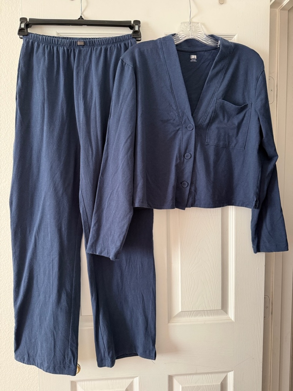 Lunya Slumberknit Long Sleeve Pants Pajama Set in Deep Blue Size XS